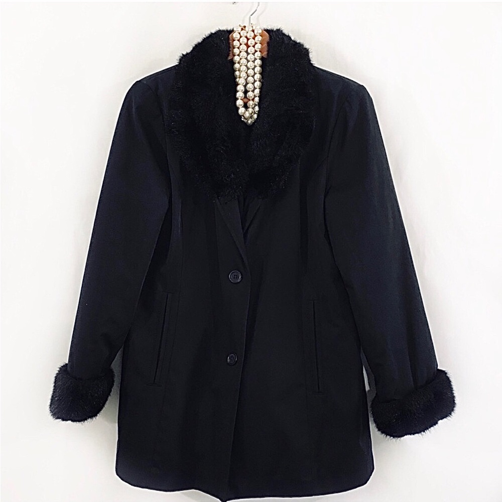 WEATHERPROOF Black All Weather Jacket Faux Fur Collar And Cuffs